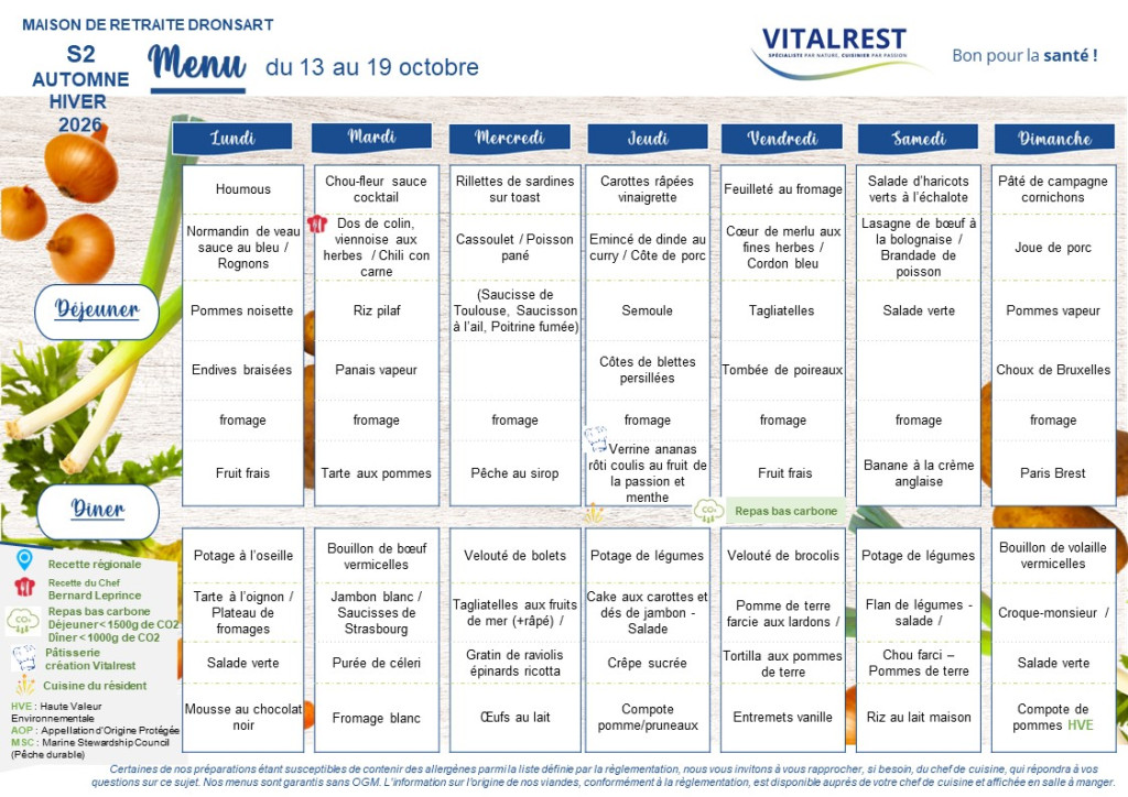 MENU semaine du 13 au 19 octobre