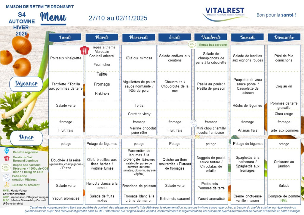 MENU semaine du 27 octobre au 2 novembre