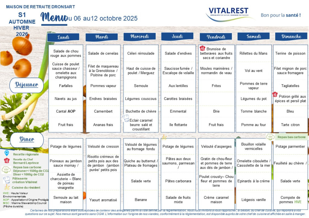 Menu du 06 au 12 octobre