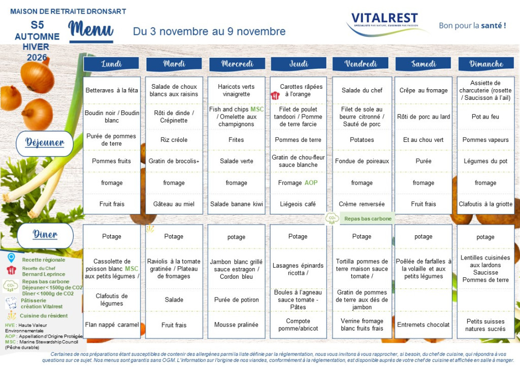 MENU semaine du 03 au 09 novembre