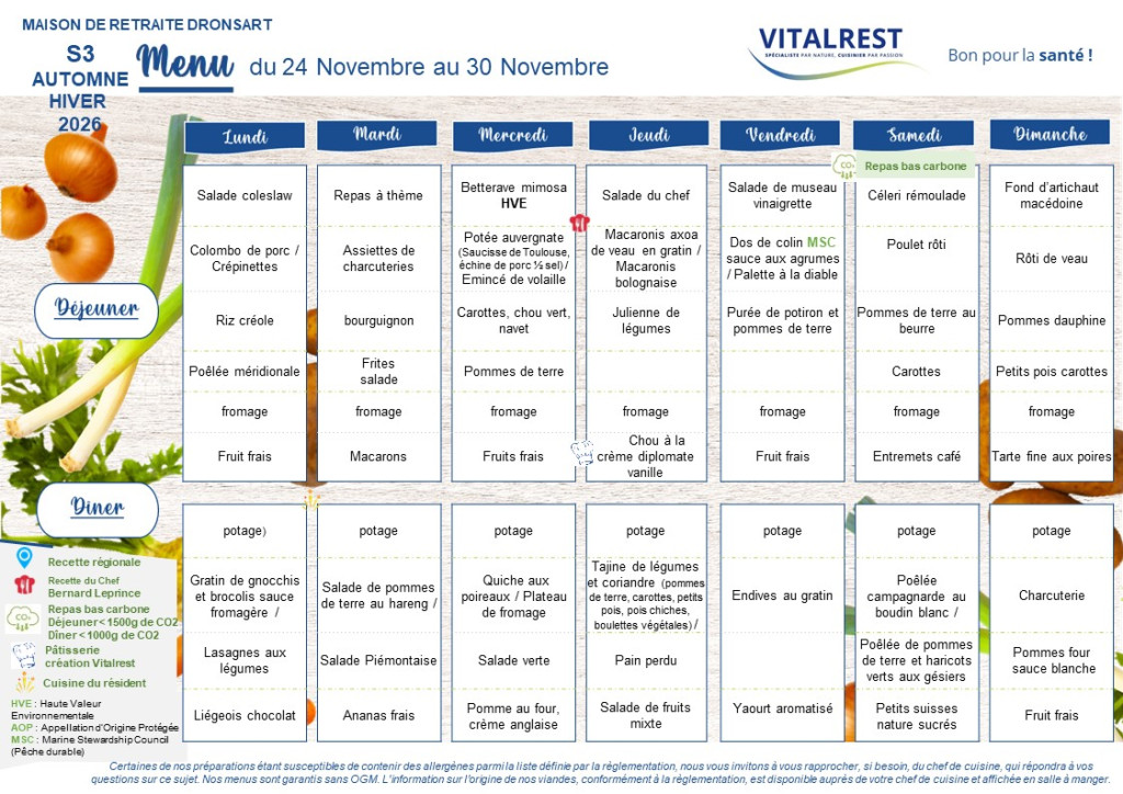 MENU semaine du 24 au 30 novembre