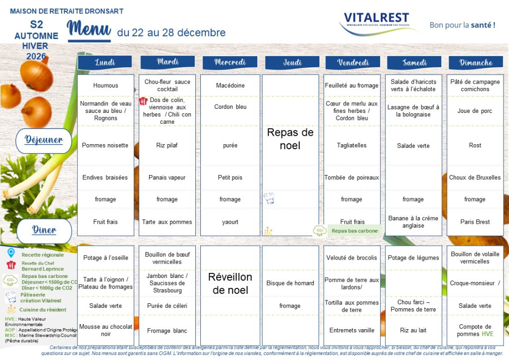 MENU 22 au 28 dec 2025