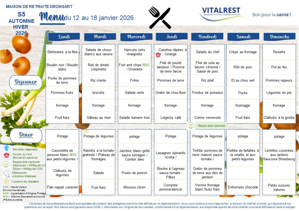 menu 12 Janv au 18 Janv