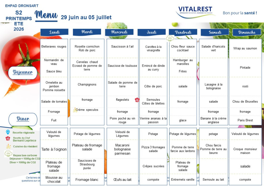 Menu du 29 Juin au 5 Juillet