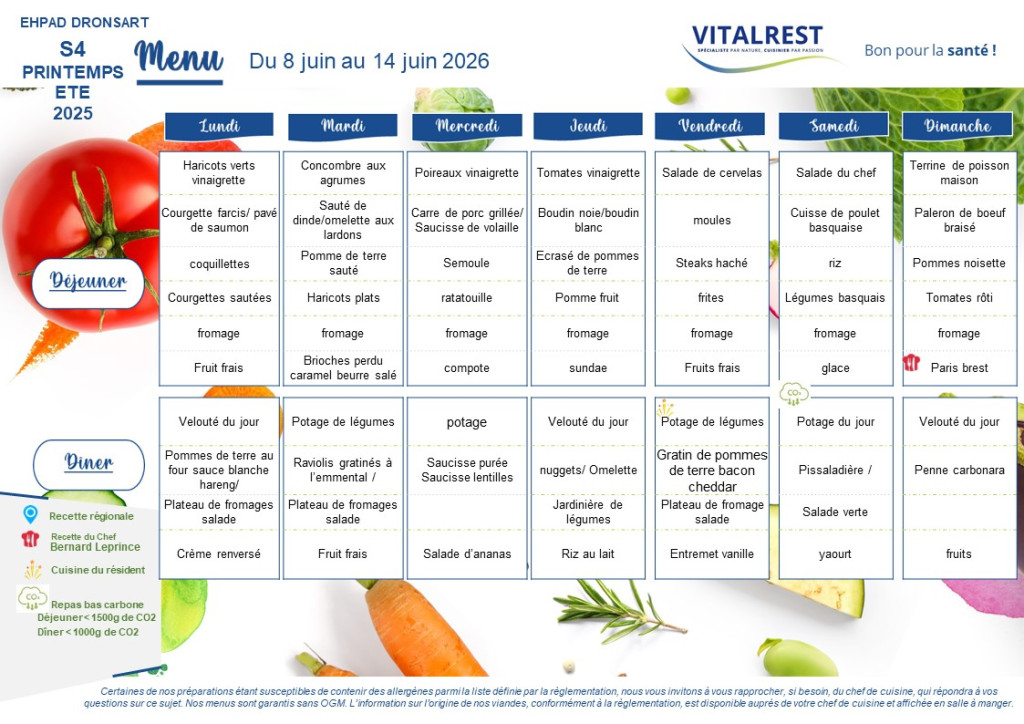 Menu du 8 au 14 juin