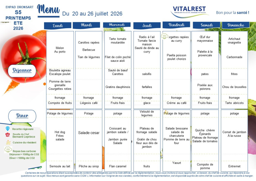 Menu 20 au 26 Juill
